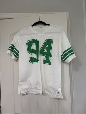 Old Navy White Mesh Football Jersey with Green 94